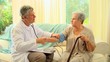 Doctor chatting while taking his patients blood pressure 