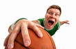 Bizarre basketball player shooting ball to basket
