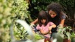 Young woman helping her little daughter to plant a flower