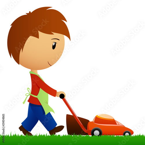 Vector: Man cutting the grass with lawn mower Man cutting the grass with lawn mower