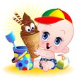 Bambino Neonato al Mare con Gelato-Baby with Ice Cream-Vector