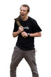 Portrait of young man with ax, isolated on white Portrait of young man with ax, isolated on white