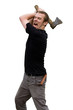Portrait of young man with axe, isolated on white Portrait of young man with axe, isolated on white