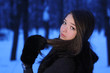 girl the teenager in fur mittens.