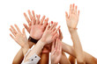 hands up group people isolated on white