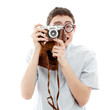 Happy nerd with camera