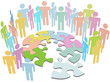 People collaborate to find puzzle solution solve problem