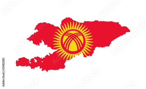 Illustration: Kyrgyzstan flag on map Kyrgyzstan flag on map