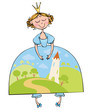 Beautiful princess in a blue dress with fairytale landscape