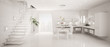 Weisse Küche interior mit Treppe panorama 3d render