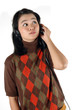Young woman was listening music with headphone