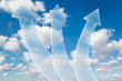 three transparent arrows on White, fluffy clouds in sky collage