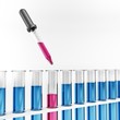 Illustration: Reagenzgläser mit Pipette - Reaktion - Pink - Blau Reagenzgläser mit Pipette - Reaktion - Pink - Blau