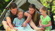 Family looking at a map