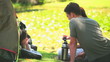 Family camping in the country side
