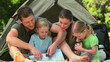 Family looking at a map