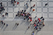 crowd of people in center of town, top view