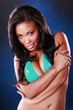 Cute black girl in blue bikini