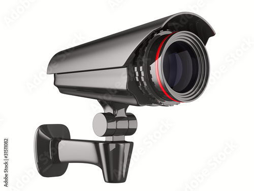 Illustration: security camera on white background. Isolated 3D image security camera on white background. Isolated 3D image