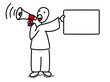 Homme avec mégaphone tenant une pancarte