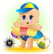Bambino Neonato al Mare-Baby at the Beach-Vector