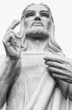 Black and white image of a Jesus Christ statue