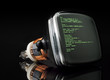 Concept program hacker code on old television tube