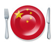 Chinese food fork plate knife isolated China flag cuisine