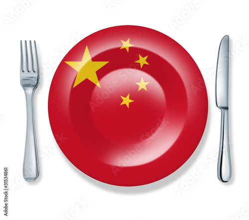 Illustration: Chinese food fork plate knife isolated China flag cuisine Chinese food fork plate knife isolated China flag cuisine