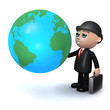 3d Banker studies the globe 3d Banker studies the globe