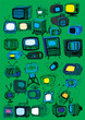 Vintage TV Collection on Dark Green Background