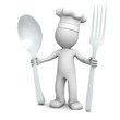 3D chef with spoon and fork 3D chef with spoon and fork