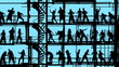 dancers on scaffold with back light dancers on scaffold with back light