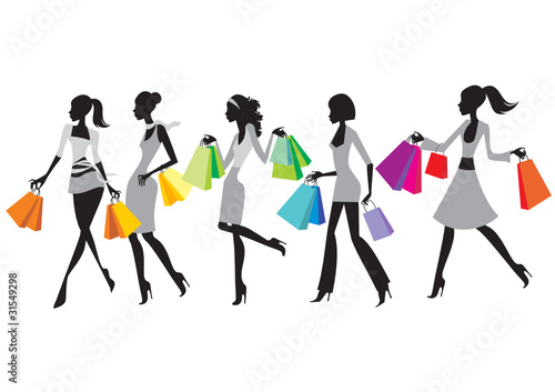 Vektor: shopping girls silhouettes shopping girls silhouettes