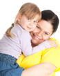 little blond hair girl with her fat mother