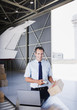 Foto: Worker scanning box in hangar Worker scanning box in hangar