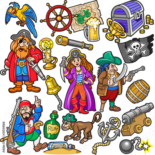 Vektor: Big Colorful Set of Pirates Items, Icons Big Colorful Set of Pirates Items, Icons