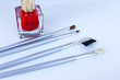 Pennelli per il make-up e smalto rosso