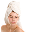 Woman with head wrapped towel