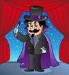 Cartoon magician on circus stage Cartoon magician on circus stage
