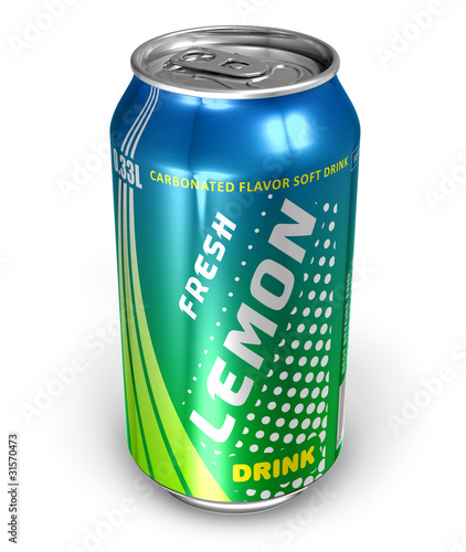 Illustration: Lemon soda drink in metal can Lemon soda drink in metal can