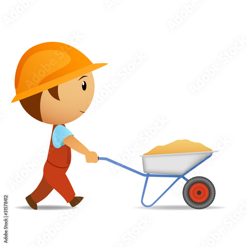 Vector: Cartoon vector worker with wheelbarrow Cartoon vector worker with wheelbarrow