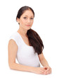 Photo: Young beautiful woman with big eyes sensitive looking at camera Young beautiful woman with big eyes sensitive looking at camera