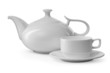 white teacup and teapot on white background white teacup and teapot on white background