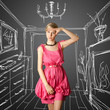 sexy female stewardess in pink