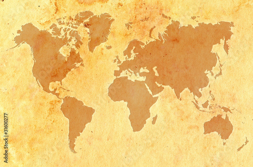 Photo: World map on aged grungy paper World map on aged grungy paper