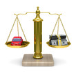 car and cashes on scales. Isolated 3D image