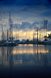 Cannes marina in sun set, France