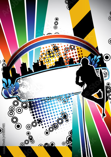 Vector: Urban grunge summer composition with wakeboarder silhouette Urban grunge summer composition with wakeboarder silhouette