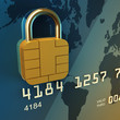 Credit card chip as padlock , safe banking , 3d illustration